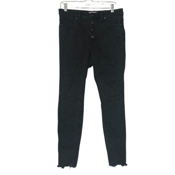 Madewell 9 inch High-Rise Skinny Jeans Black Size 30 Fray Hem Denim - Picture 1 of 16